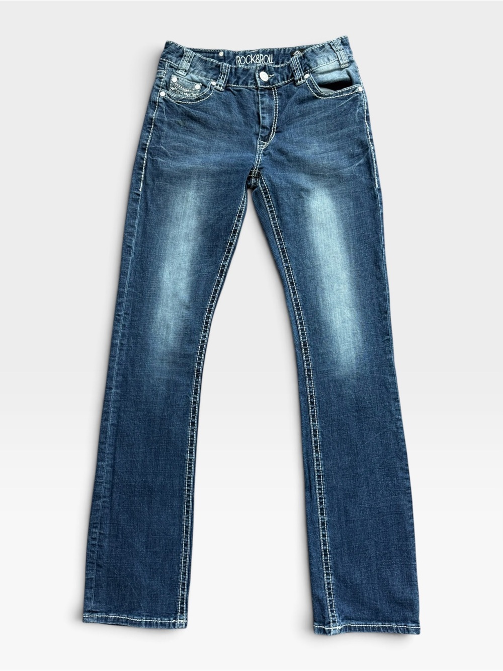 Rock & Roll Cowgirl Mid-Rise Boyfriend Jeans | Jeweled Y2K Western | Size 27x36